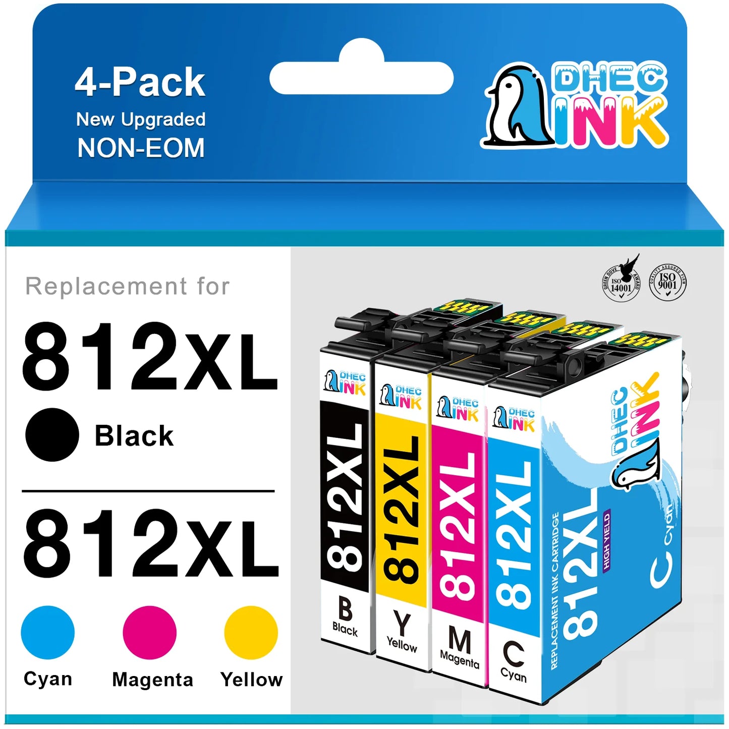812XL Ink Cartridges for Epson 812XL 812 XL T812XL T812 Combo Pack for Epson Workforce Pro WF-7840 WF-7820 EC-C7000 WF-7310 Printer (Black Cyan Magenta Yellow, 4 Pack)