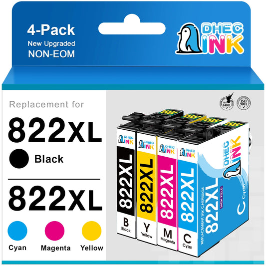 822XL Ink Cartridge for Epson Ink 822 XL 822XL T822XL T822 Ink Cartridge Combo Pack for Epson Workforce Pro WF-3820 WF-4830 WF-4820 WF-4833 WF-4834 Printer (Black Cyan Magenta Yellow, 4-Pack)