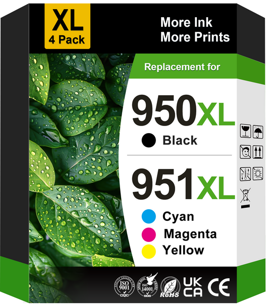 950XL 951XL Ink Cartridge for HP 950 and 951 Ink Cartridge Combo Pack Comaptible for HP Officejet Pro 8600 8610 8620 8100 276dw Printer (Black, Cyan, Magenta, Yellow, 4-Pack)