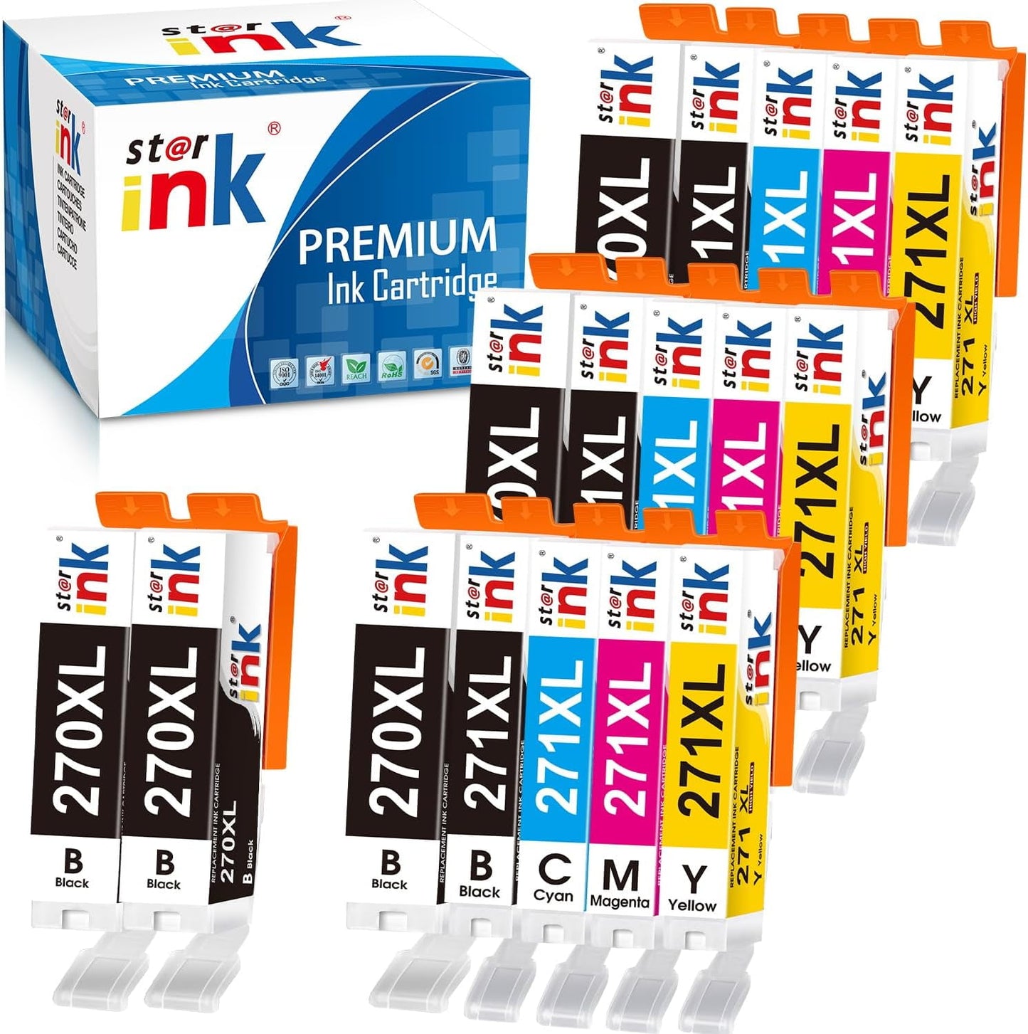 270 271 Ink Cartridge for Canon Ink 270 and 271 PGI-270XL CLI-271XL for Canon Pixma MG6820 MG5720 TS5020 TS8020 Printer (5 PG Black 3 Black 3 Cyan 3 Magenta 3 Yellow) 17 Pack