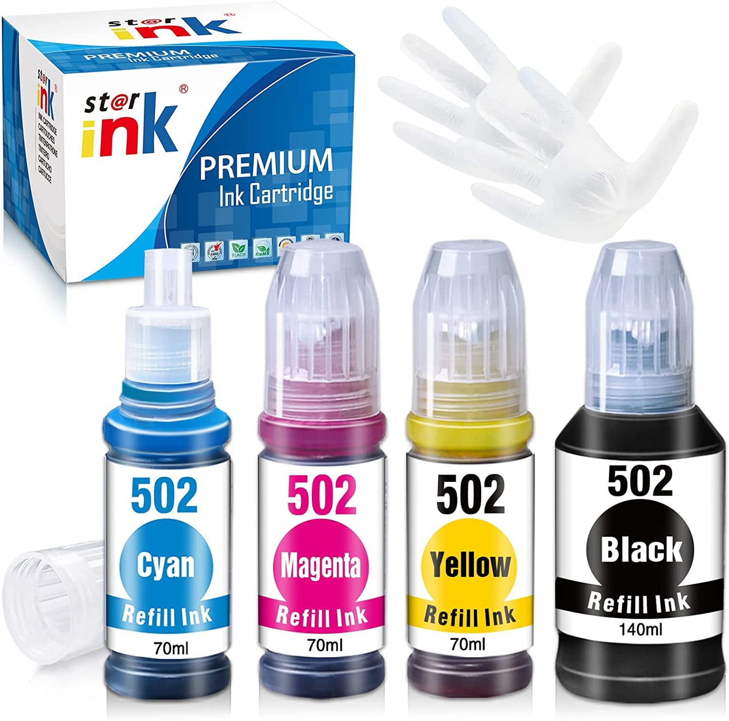 502 Ink Bottle Replacement for Epson 502 T502 Ecotank Refill Ink for ET-15000 ET-2760 ET-3710 ET-2750 ET-3700 ET-4760 ET-3750 Printer (Black, Cyan, Magenta, Yellow, 4 Pack)