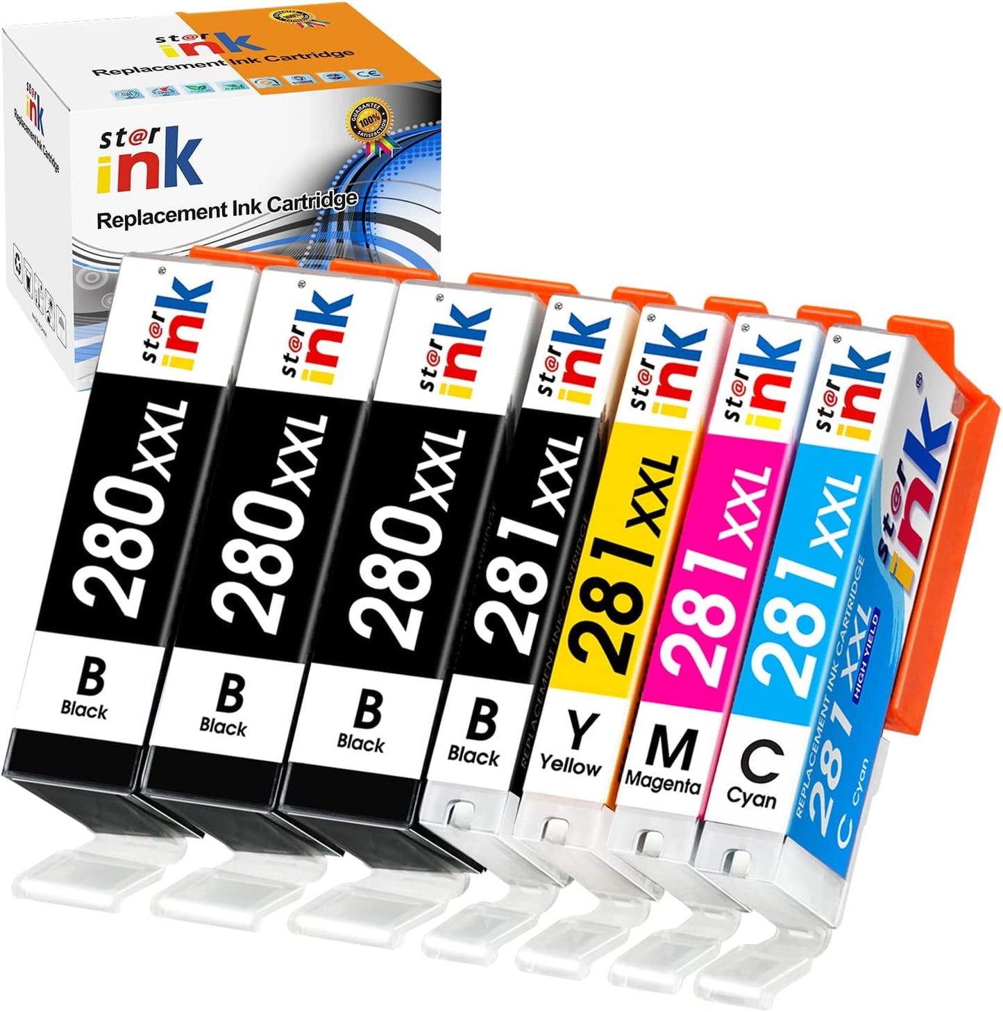 280 281 Ink Cartridges for Canon Ink 280 and 281 XXL PGI-280XXL CLI-281XXL for Pixma TR7520 TR8520 TS6120 TS6220 TS8120 TS6320 TS9120 TS9520 Printer (3 PGBK 1 BK 1 Cyan 1 Magenta 1 Yellow, 7 Pack)