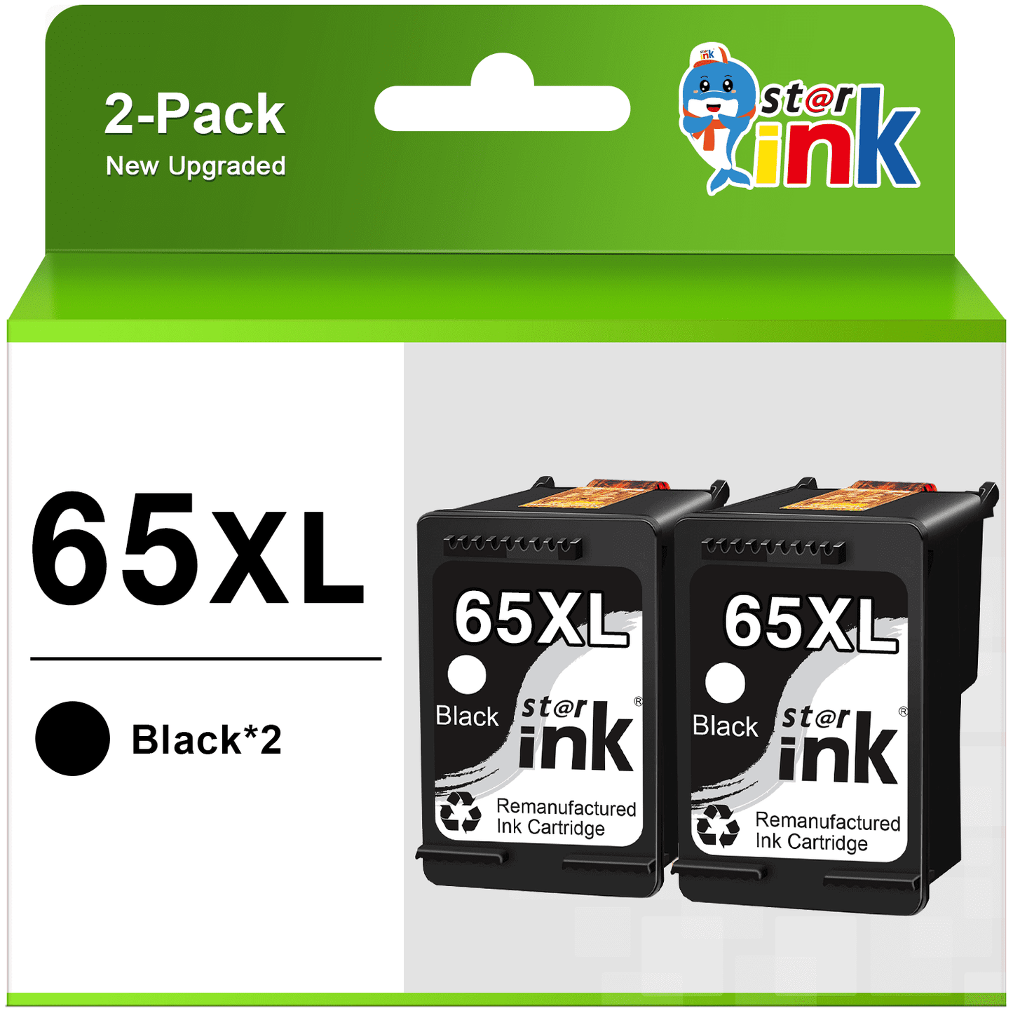 65XL Ink Cartridge for HP 65 Black Ink Cartridge XL for HP Ink 65 Black for Envy 5055 5052 5058 DeskJet 3755 2655 3720 3722 Printer (2 Black)