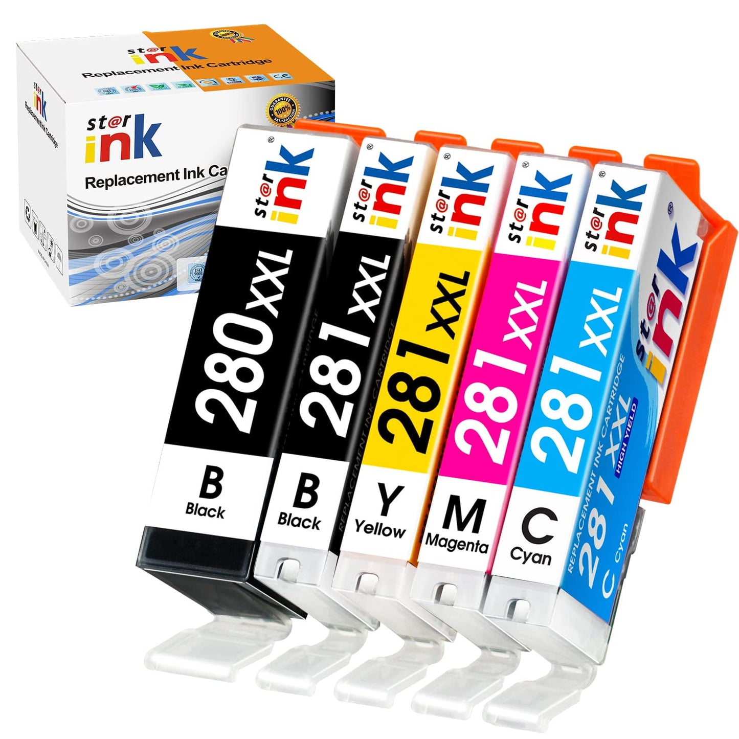 280 281 Ink Cartridge for Canon 280 and 281 Ink PGI-280XXL CLI-281XXL for Canon TR8620 TS9520 TR8520 TS6220 TS6320 Printer (PGBK, Black, Cyan, Magenta, Yellow, 5 Pack)