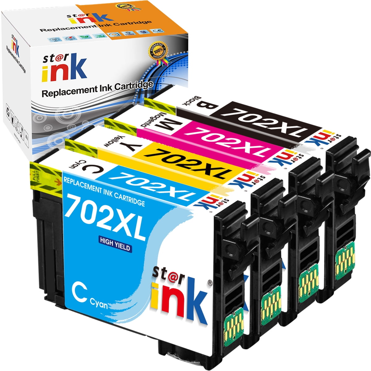 702 Ink Cartridge for Epson 702 XL 702XL T702XL Ink Cartridges Combo Pack for Epson Workforce Pro WF3720 WF3733 WF3730 Printer ( Black Cyan Magenta Yellow, 4-Pack)