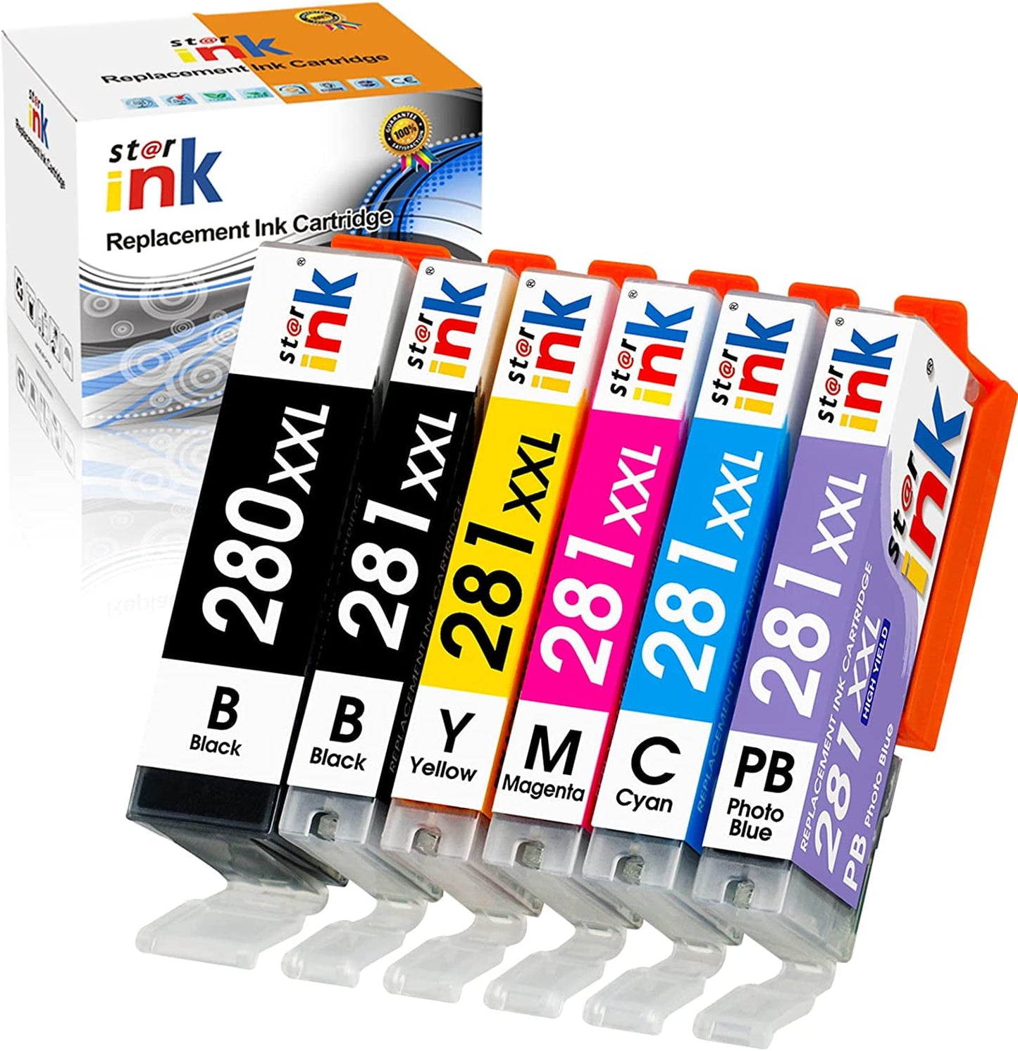 280 and 281 Ink Cartridges for Canon PGI-280XXL CLI-281XXL 280XXL 281XXL for Canon Pixma TR8620 TR8520 TS9520 TS8220 TS9120 TS6220 TS6320 Printer (PGBK BK Cyan Magenta Yellow Photo Blue, 6 Pack)